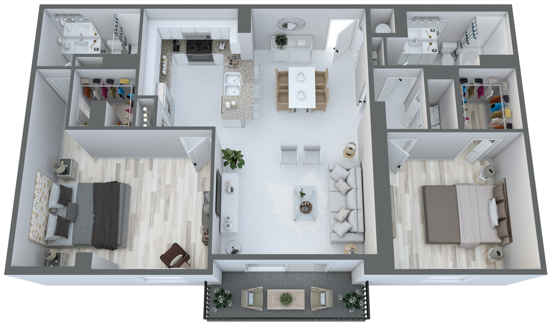 Floor plan for 2 beds, 2 baths, 1310 sqft